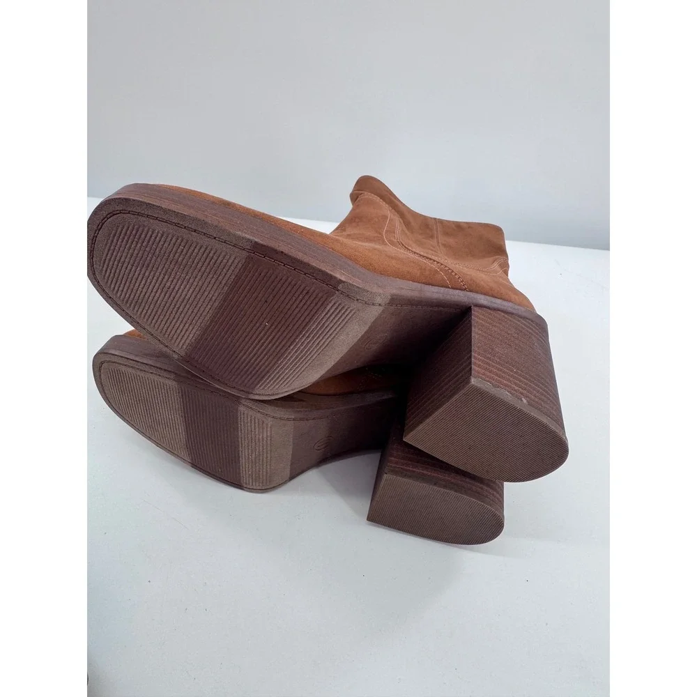 Universal Thread Lilyan Ankle Boots Cognac Brown Faux Suede Heel Sz‎ 11 New